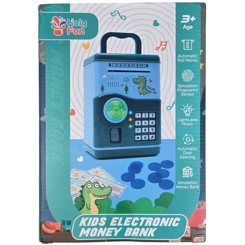 HOLYFUN Kids Electronic Money Bank Crocodile Theme Password Fingerprint Safe Box
